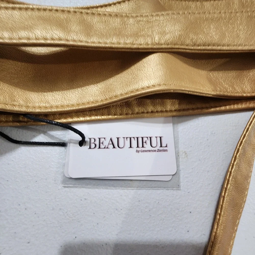 Beautiful by Lawrence Zarian Gold Metallic Obi Wrap Belt Faux Leather NWT ML